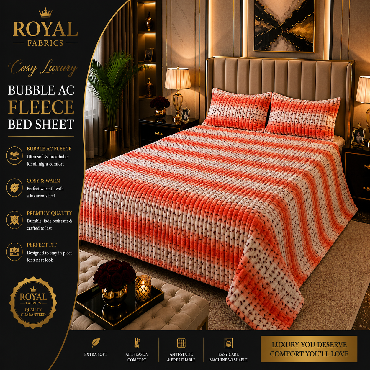 Ultra Soft Bubble Stripe Fleece Bed Sheet