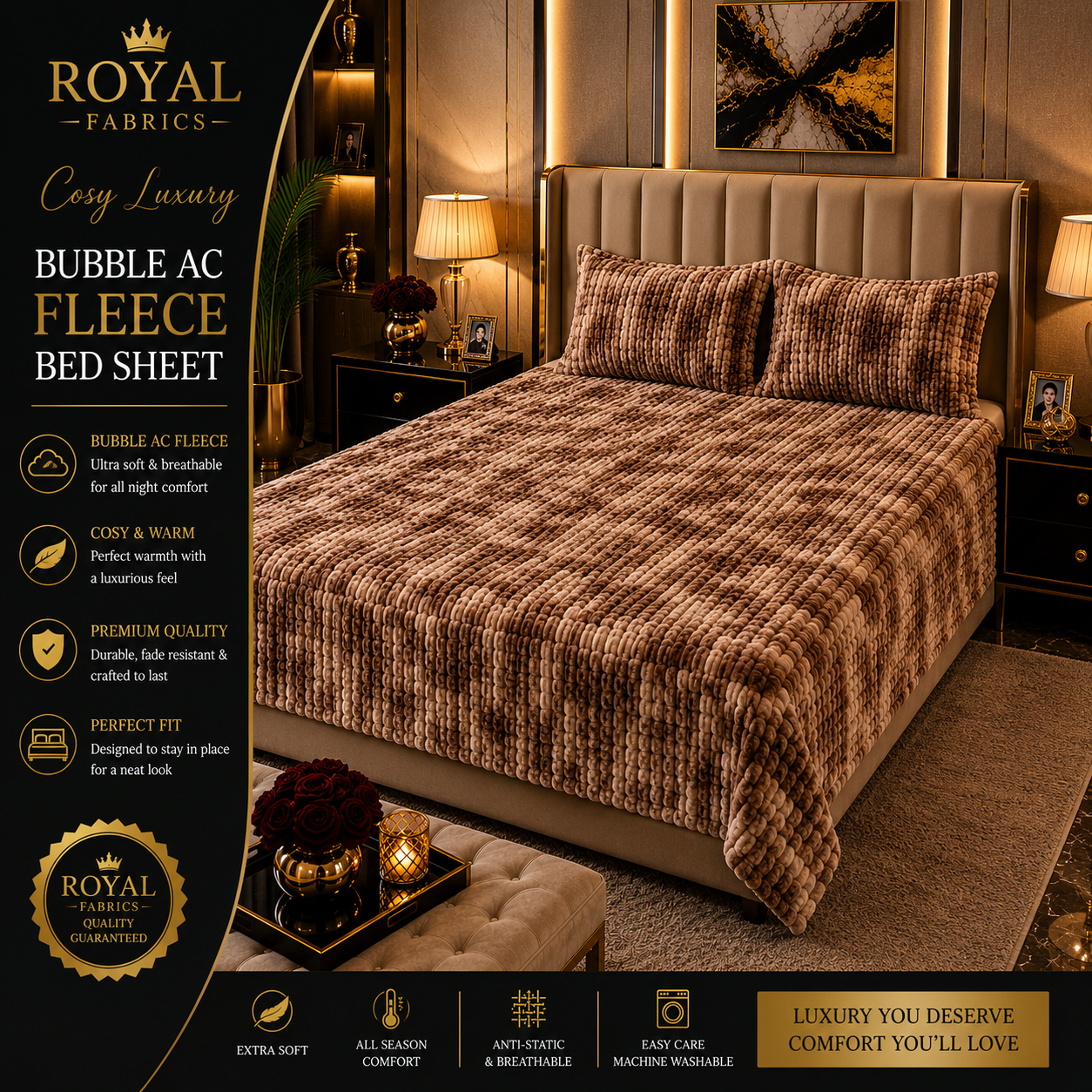 Ultra Soft Bubble Stripe Fleece Bed Sheet
