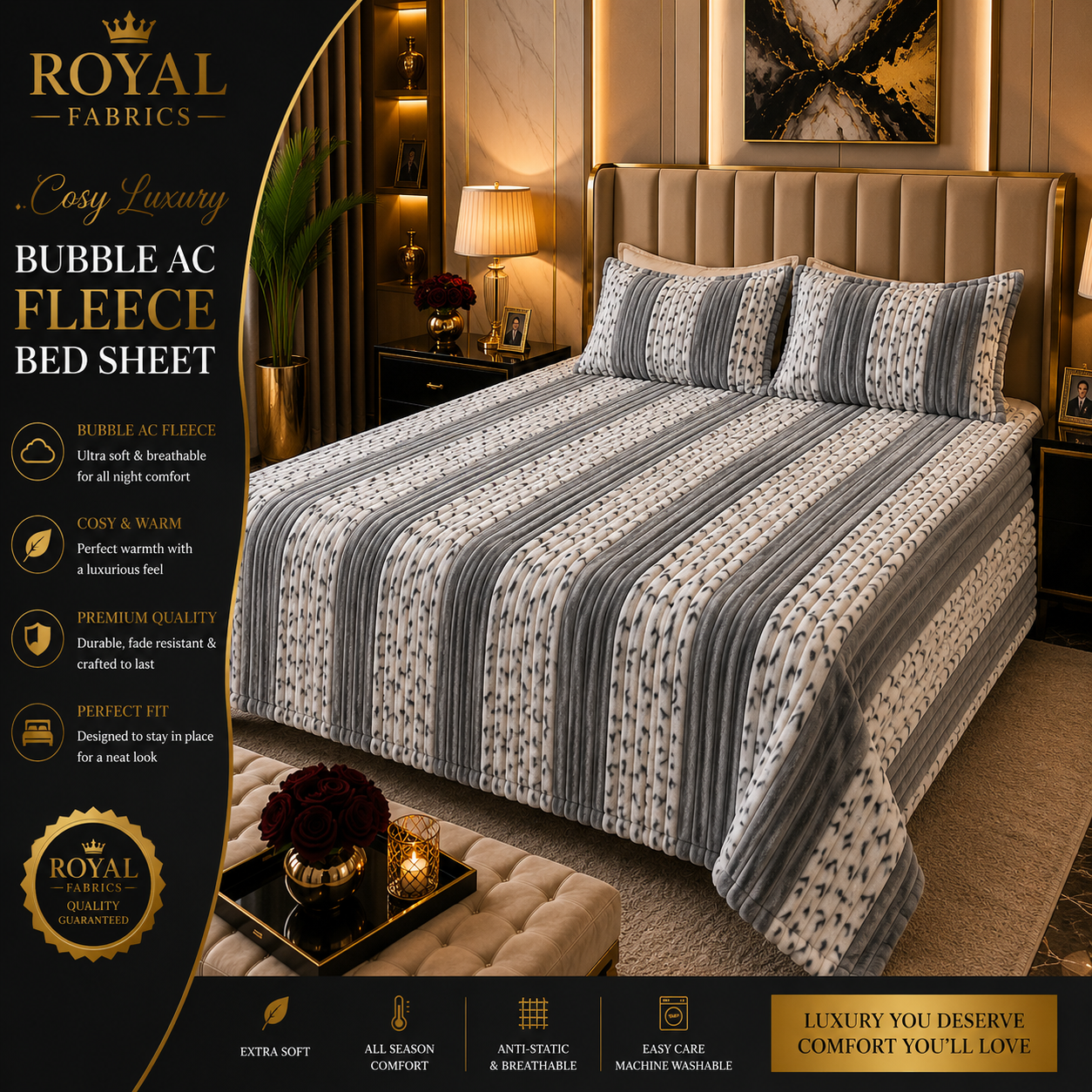 Ultra Soft Bubble Stripe Fleece Bed Sheet
