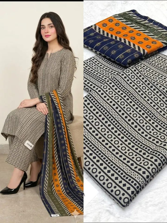 Classic Monochromatic Geometric Print with Signature Blue Duppata