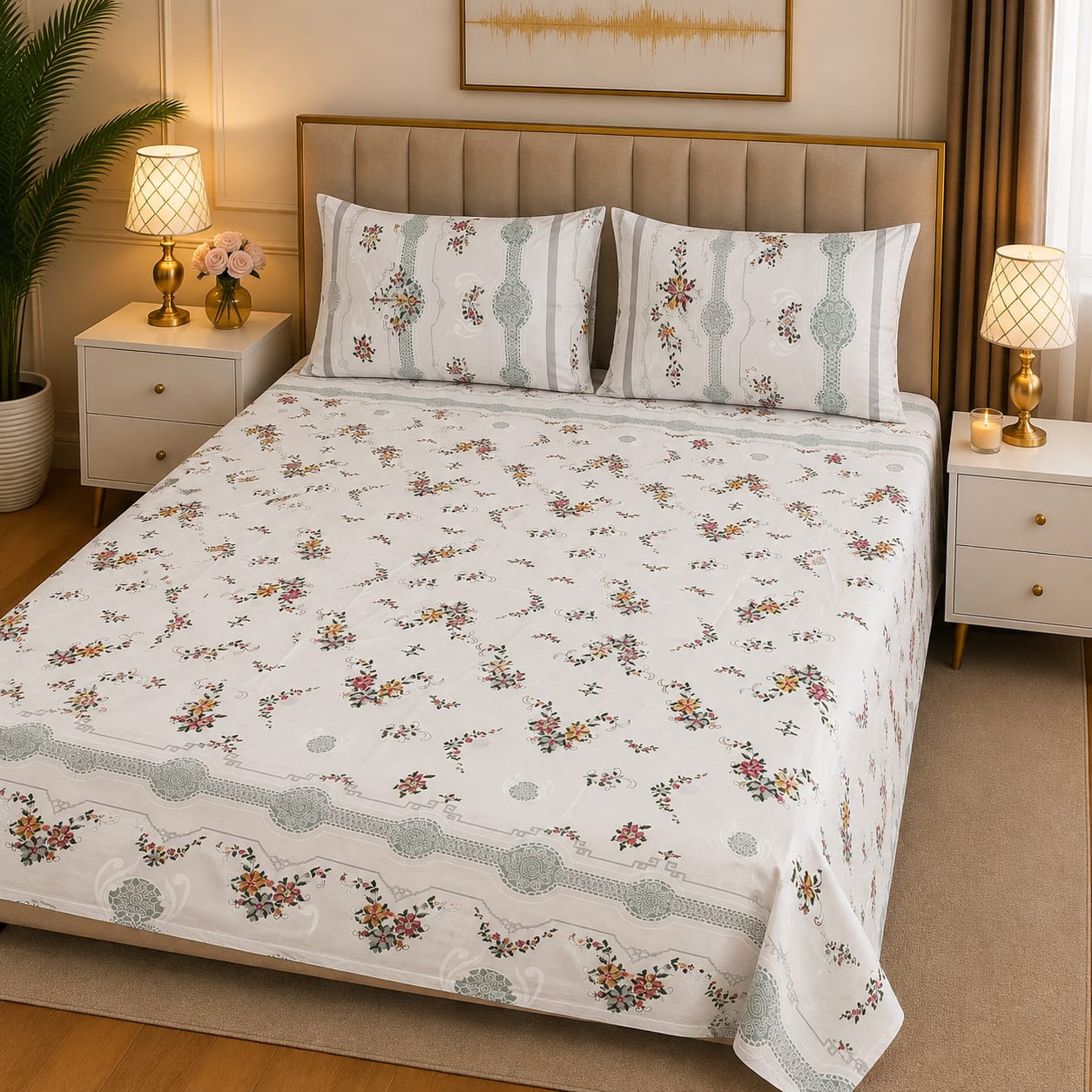 3D Pure Cotton Bed Sheet