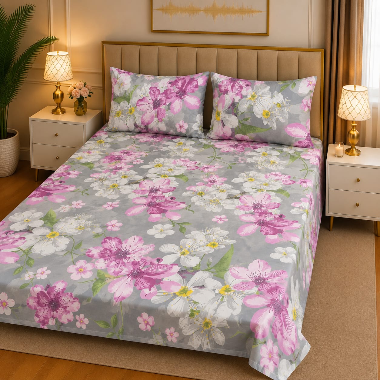 3D Pure Cotton Bed Sheet