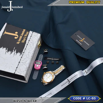 J. Business Class 4 Season Wash N Wear With Luxury Box & Bag + Button + Tasbeeh + Rolex Watch + Cufflinks ( Gunmetal )