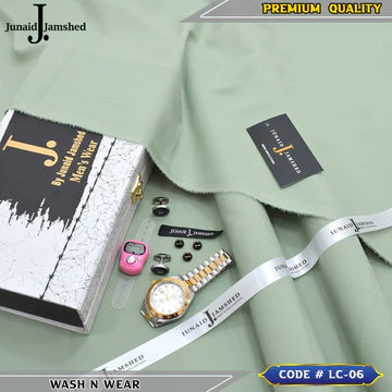 J. Business Class 4 Season Wash N Wear With Luxury Box & Bag + Button + Tasbeeh + Rolex Watch + Cufflinks ( pista )
