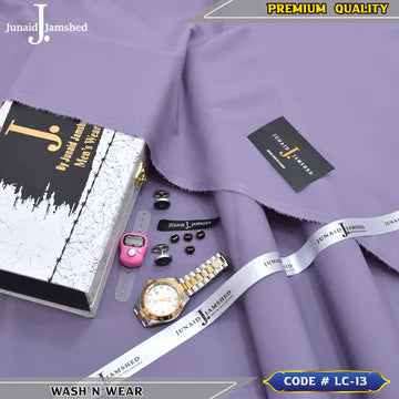 J. Business Class 4 Season Wash N Wear With Luxury Box & Bag + Button + Tasbeeh + Rolex Watch + Cufflinks ( Sky Purple )
