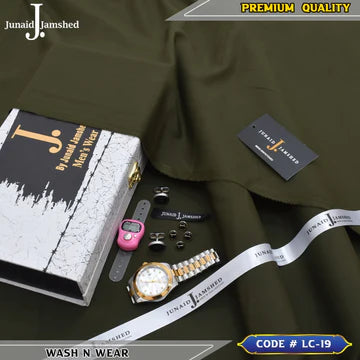 J. Business Class 4 Season Wash N Wear With Luxury Box & Bag + Button + Tasbeeh + Rolex Watch + Cufflinks ( Charcoal )
