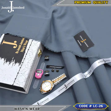 J. Business Class 4 Season Wash N Wear With Luxury Box & Bag + Button + Tasbeeh + Rolex Watch + Cufflinks ( Royal Grey )