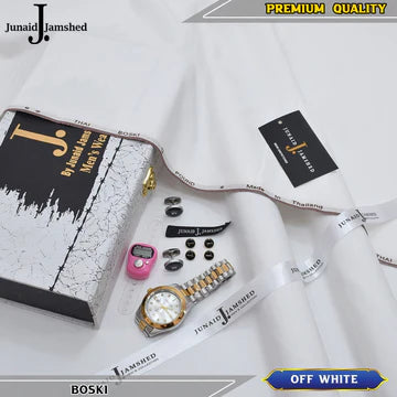 J. Imported 12 Pound Bosky With Luxury Box & Bag + Button + Tasbeeh + Rolex Watch + Cufflinks ( Cream )