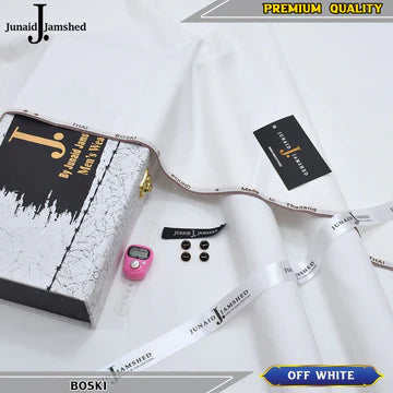 J. Imported 12 Pound Bosky With Luxury Box & Bag + Button + Tasbeeh ( Off White )