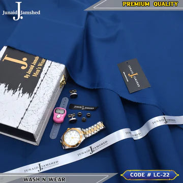 J. Business Class 4 Season Wash N Wear With Luxury Box & Bag + Button + Tasbeeh + Rolex Watch + Cufflinks ( Royal Blue )