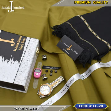 J. Business Class 4 Season Wash N Wear With Luxury Box & Bag + Button + Tasbeeh + Rolex Watch + Cufflinks + Shawl