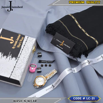 J. Business Class 4 Season Wash N Wear With Luxury Box & Bag + Button + Tasbeeh + Rolex Watch + Cufflinks + Shawl