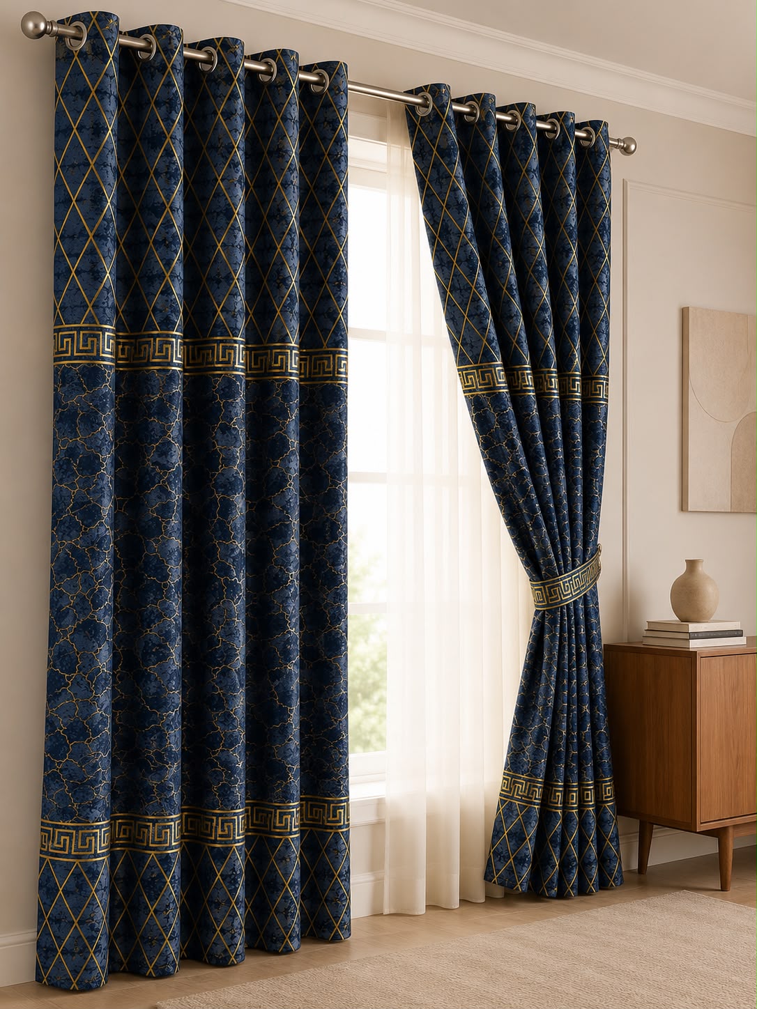Luxury Velvet Printed Curtains (1 Piece) – Premium Eyelet Ready-to-Hang | 4.5×9 Ft
