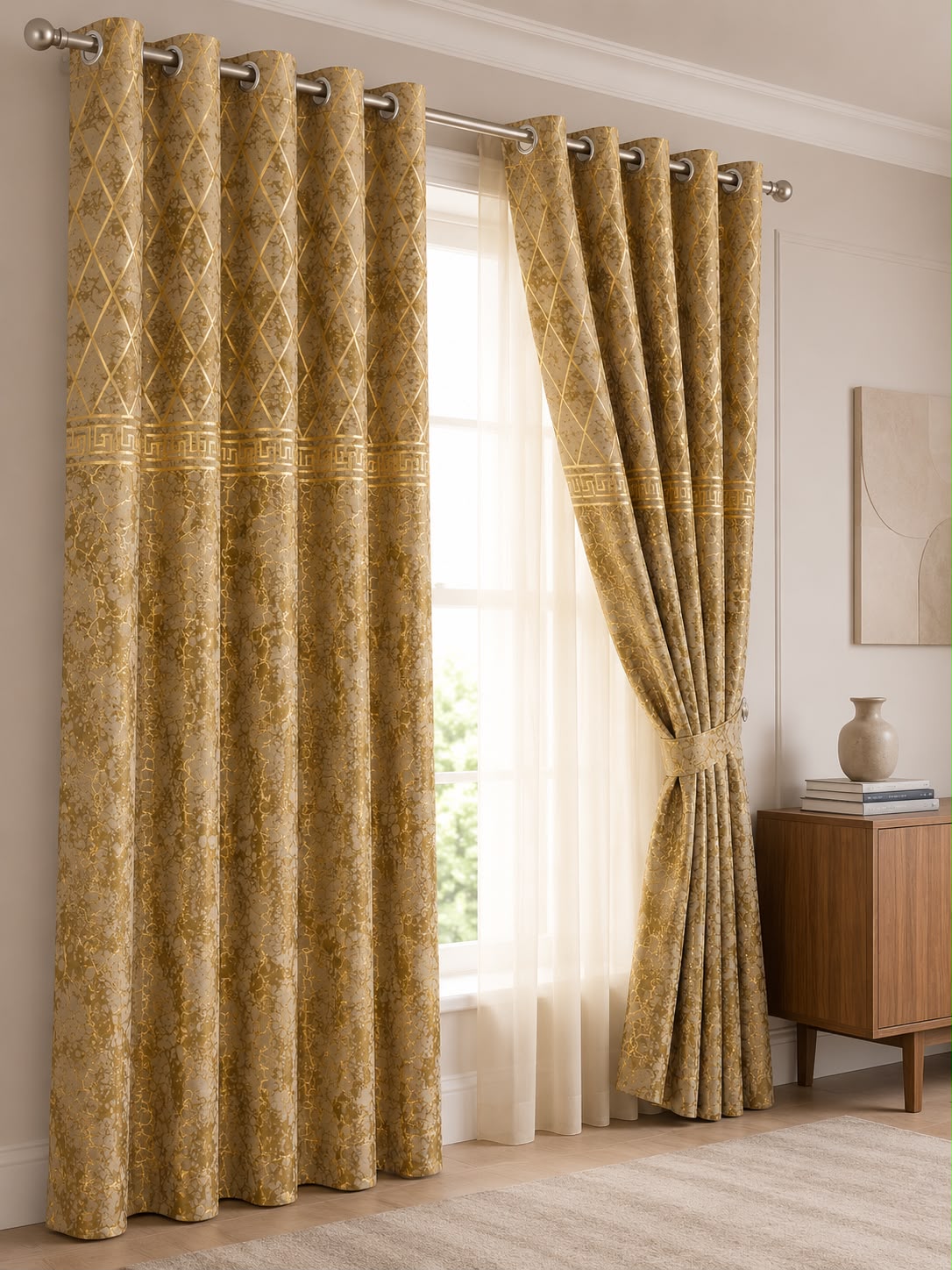 Luxury Velvet Printed Curtains (1 Piece) – Premium Eyelet Ready-to-Hang | 4.5×9 Ft