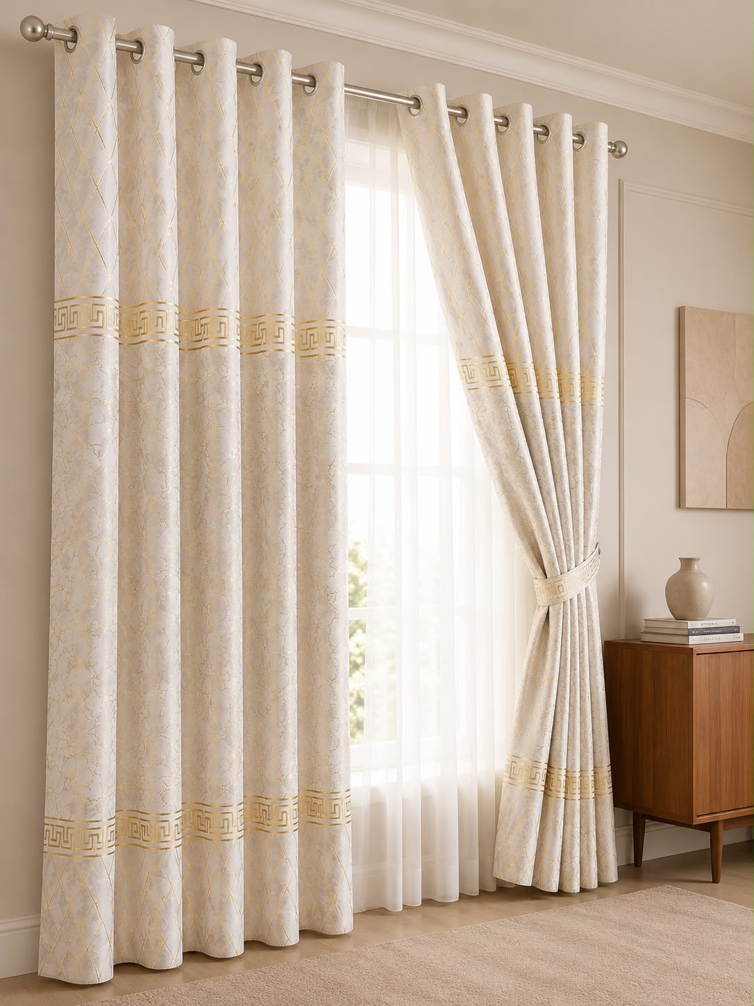 Luxury Velvet Printed Curtains (1 Piece) – Premium Eyelet Ready-to-Hang | 4.5×9 Ft