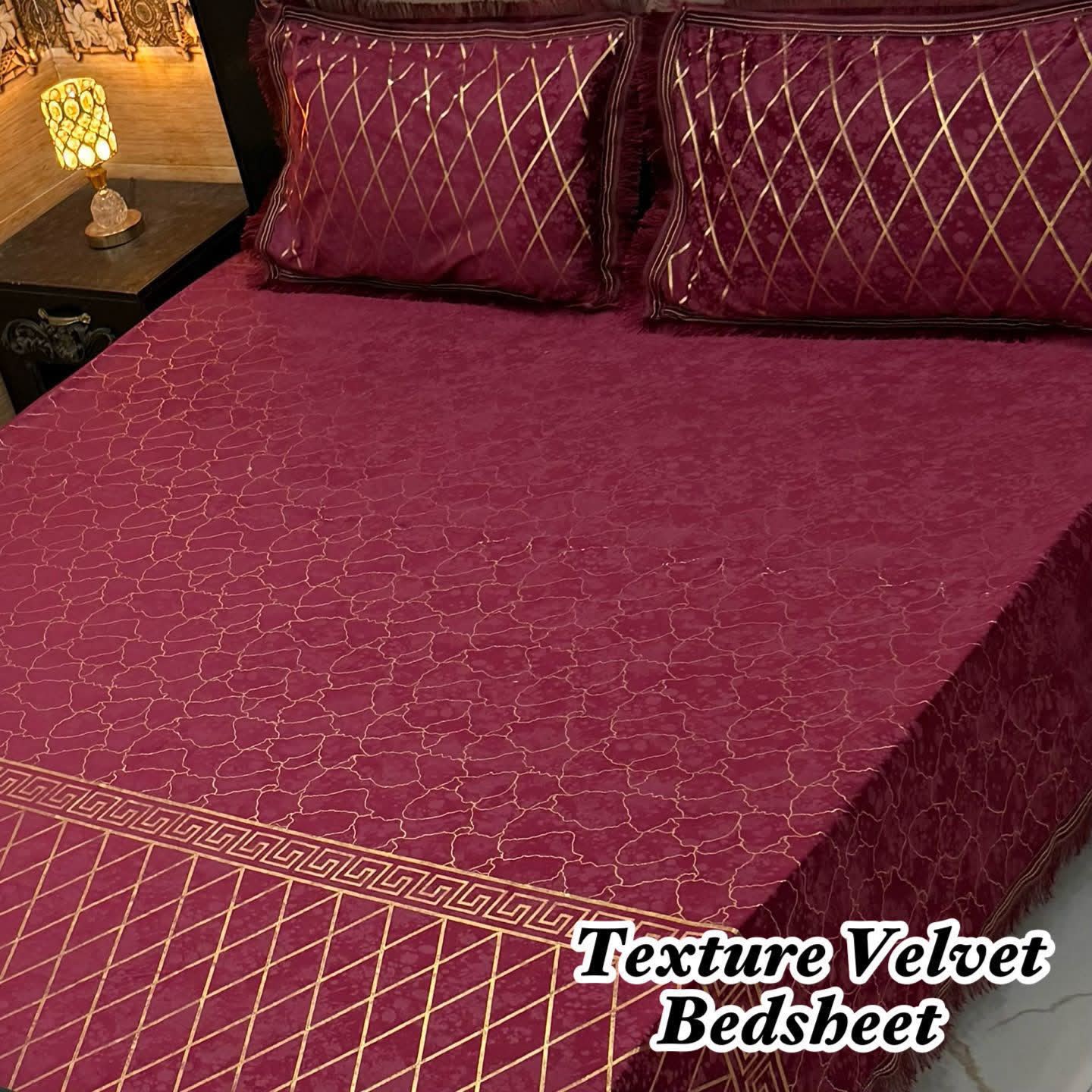 Luxury 3PC Texture Velvet 3PC Bedsheet โ King Size โจ