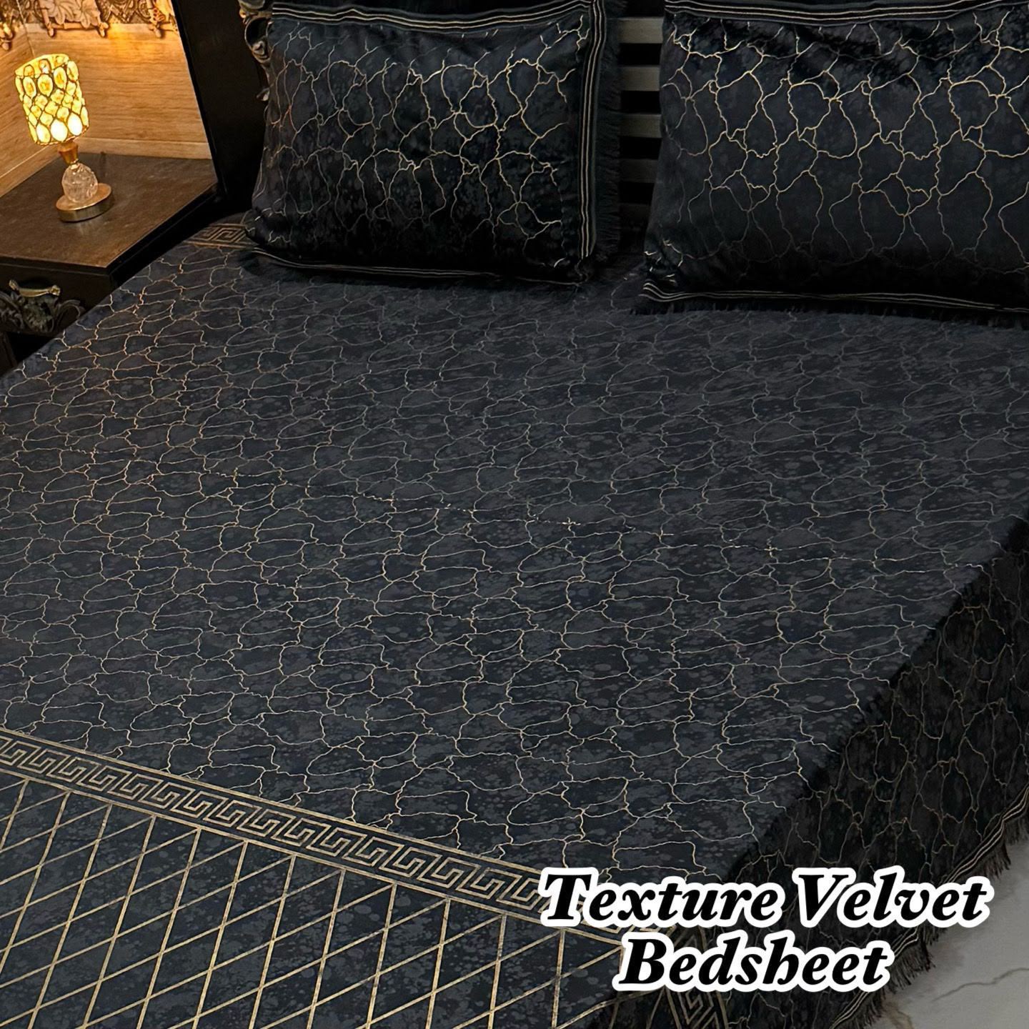 Luxury 3PC Texture Velvet 3PC Bedsheet โ King Size โจ
