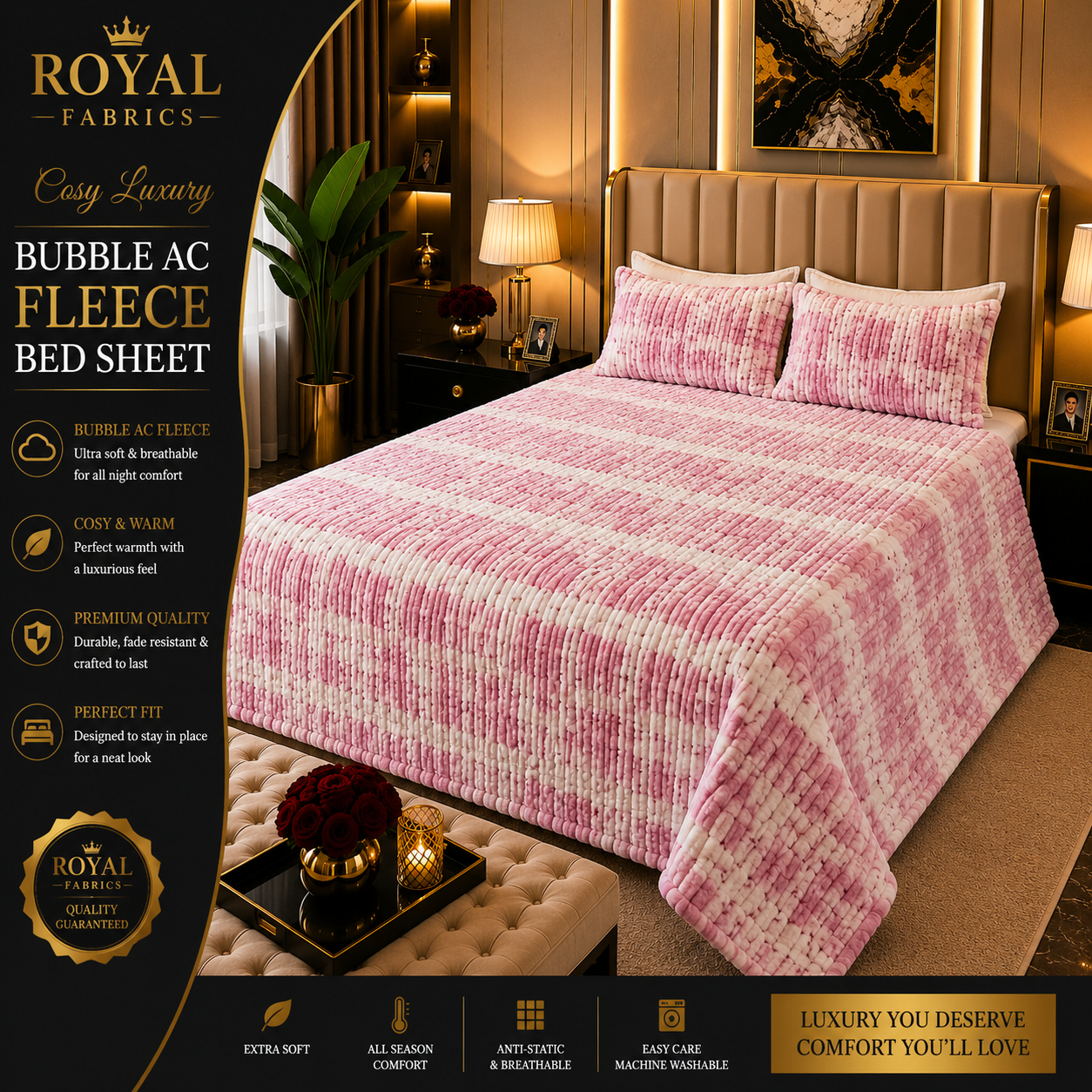 Ultra Soft Bubble Stripe Fleece Bed Sheet