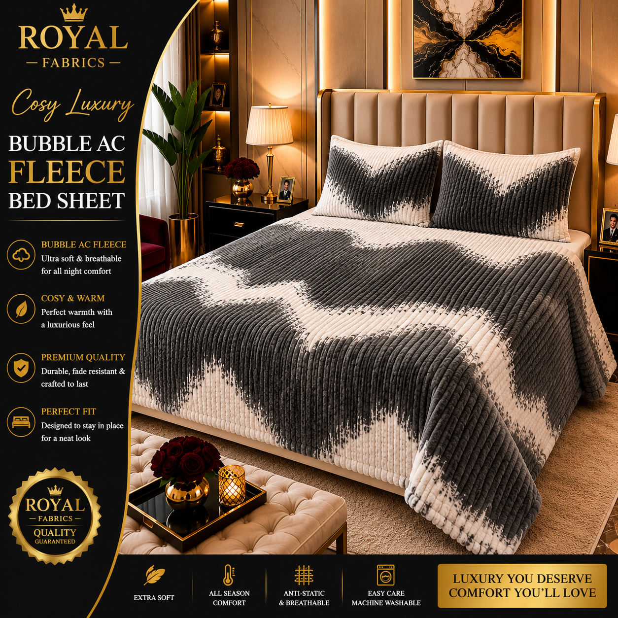 Ultra Soft Bubble Stripe Fleece Bed Sheet