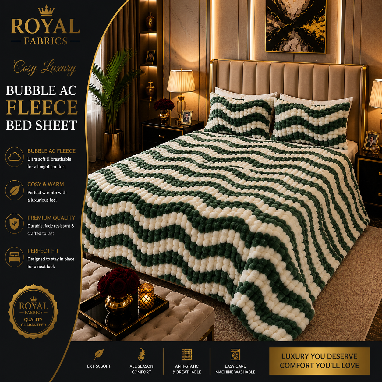 Ultra Soft Bubble Stripe Fleece Bed Sheet