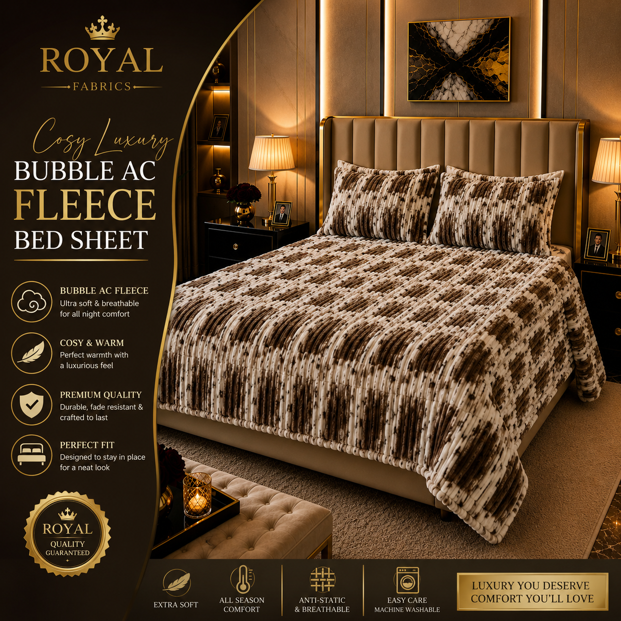 Ultra Soft Bubble Stripe Fleece Bed Sheet