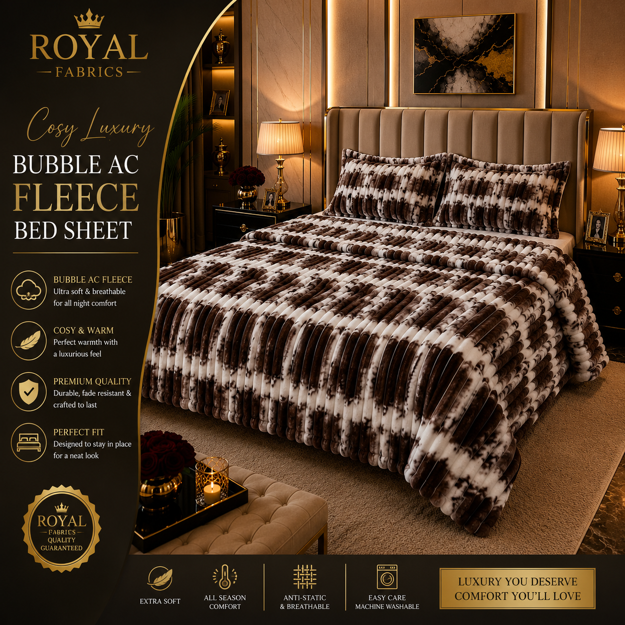 Ultra Soft Bubble Stripe Fleece Bed Sheet