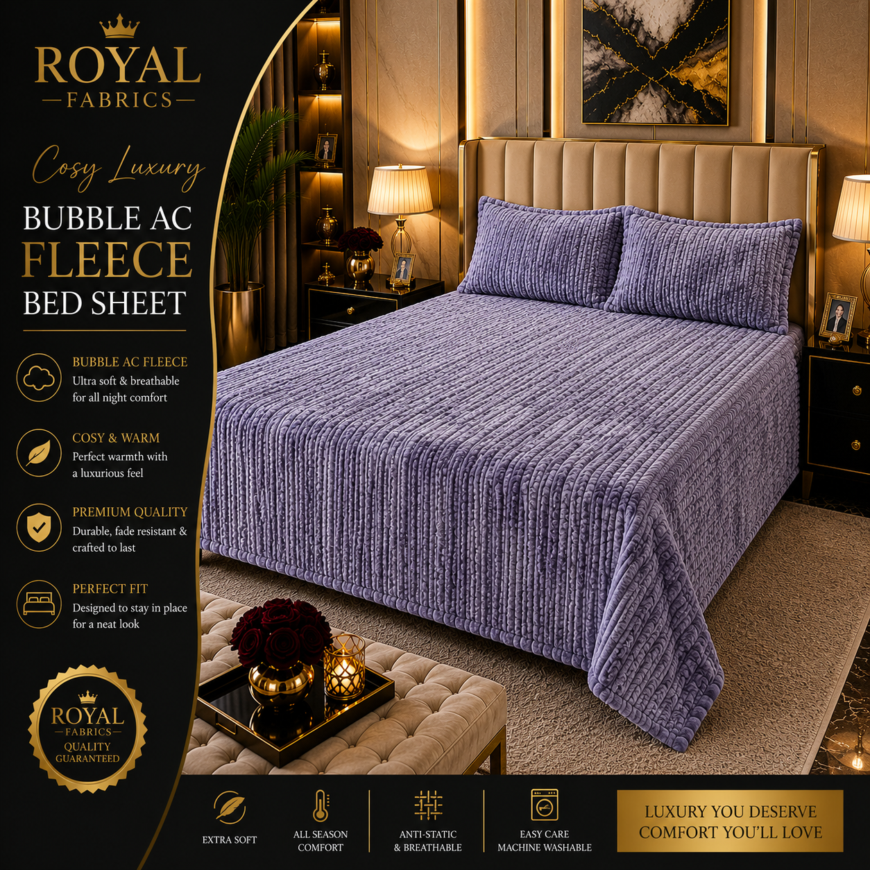Ultra Soft Bubble Stripe Fleece Bed Sheet