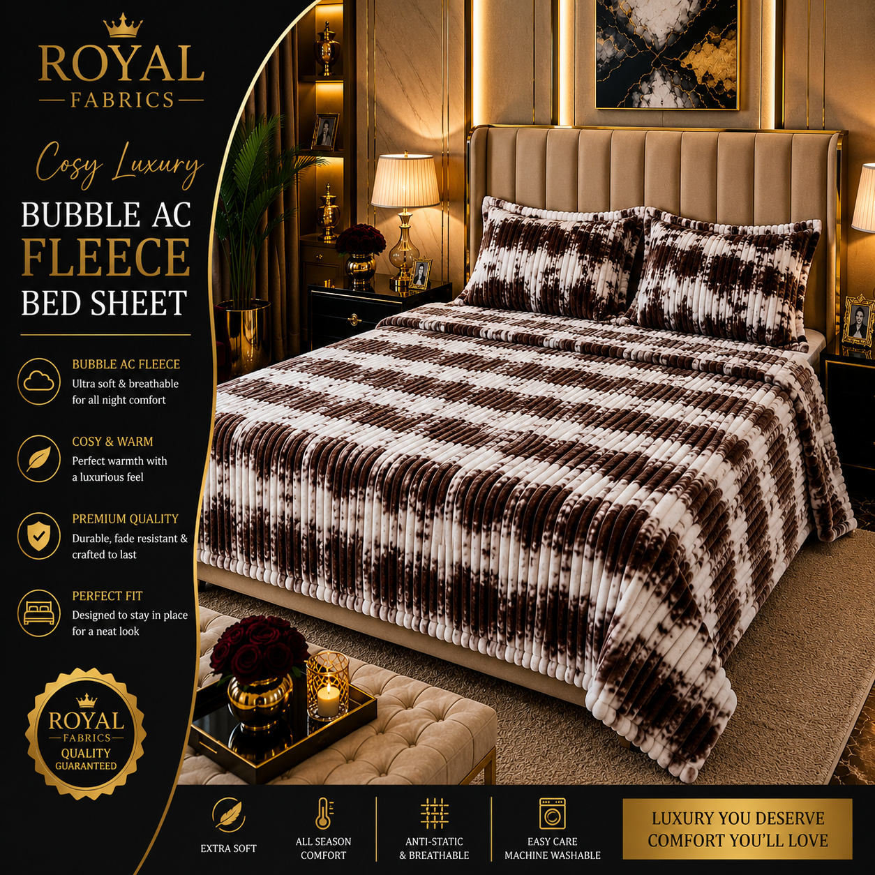 Ultra Soft Bubble Stripe Fleece Bed Sheet