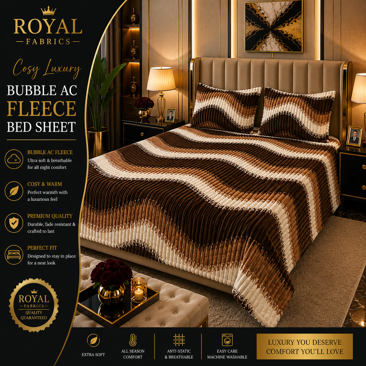 Ultra Soft Bubble Stripe Fleece Bed Sheet