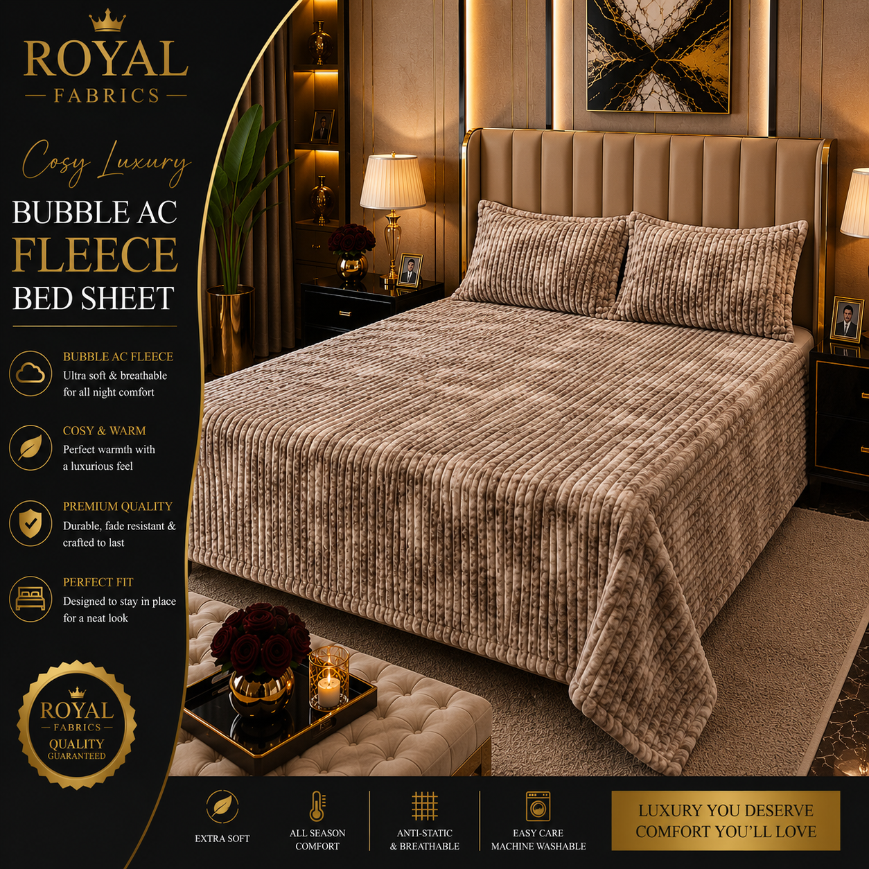Ultra Soft Bubble Stripe Fleece Bed Sheet