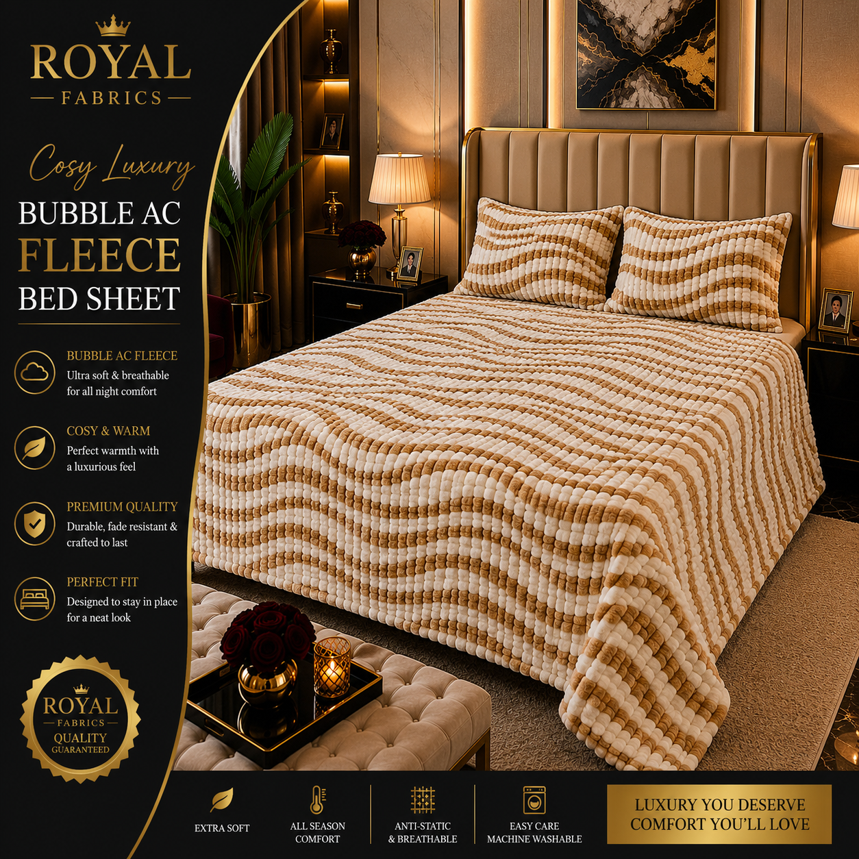 Ultra Soft Bubble Stripe Fleece Bed Sheet