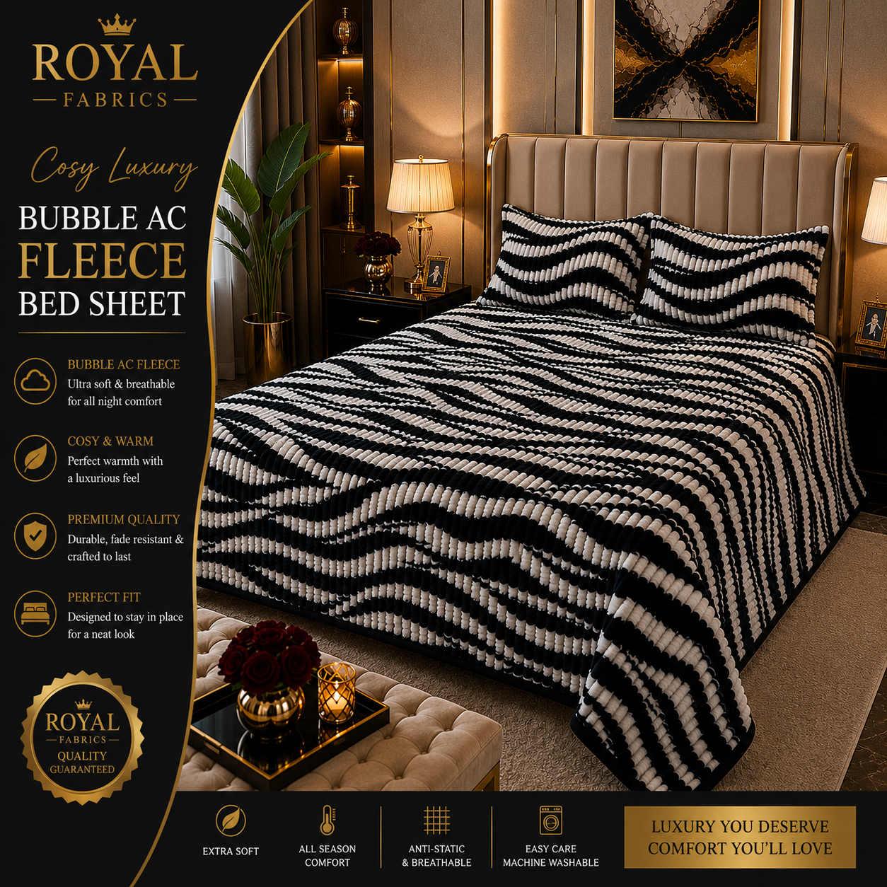 Ultra Soft Bubble Stripe Fleece Bed Sheet