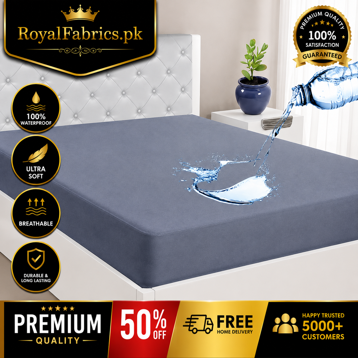 Waterproof Mattress Cover (Protector) GREY