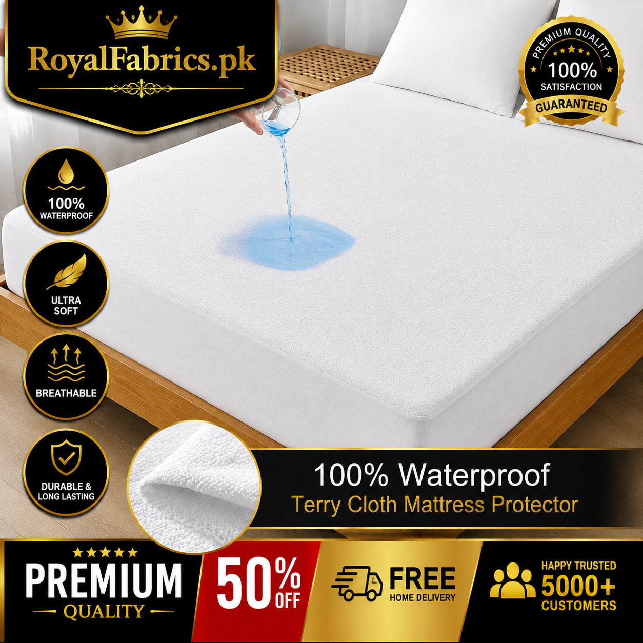 Waterproof Mattress Cover (Protector) White