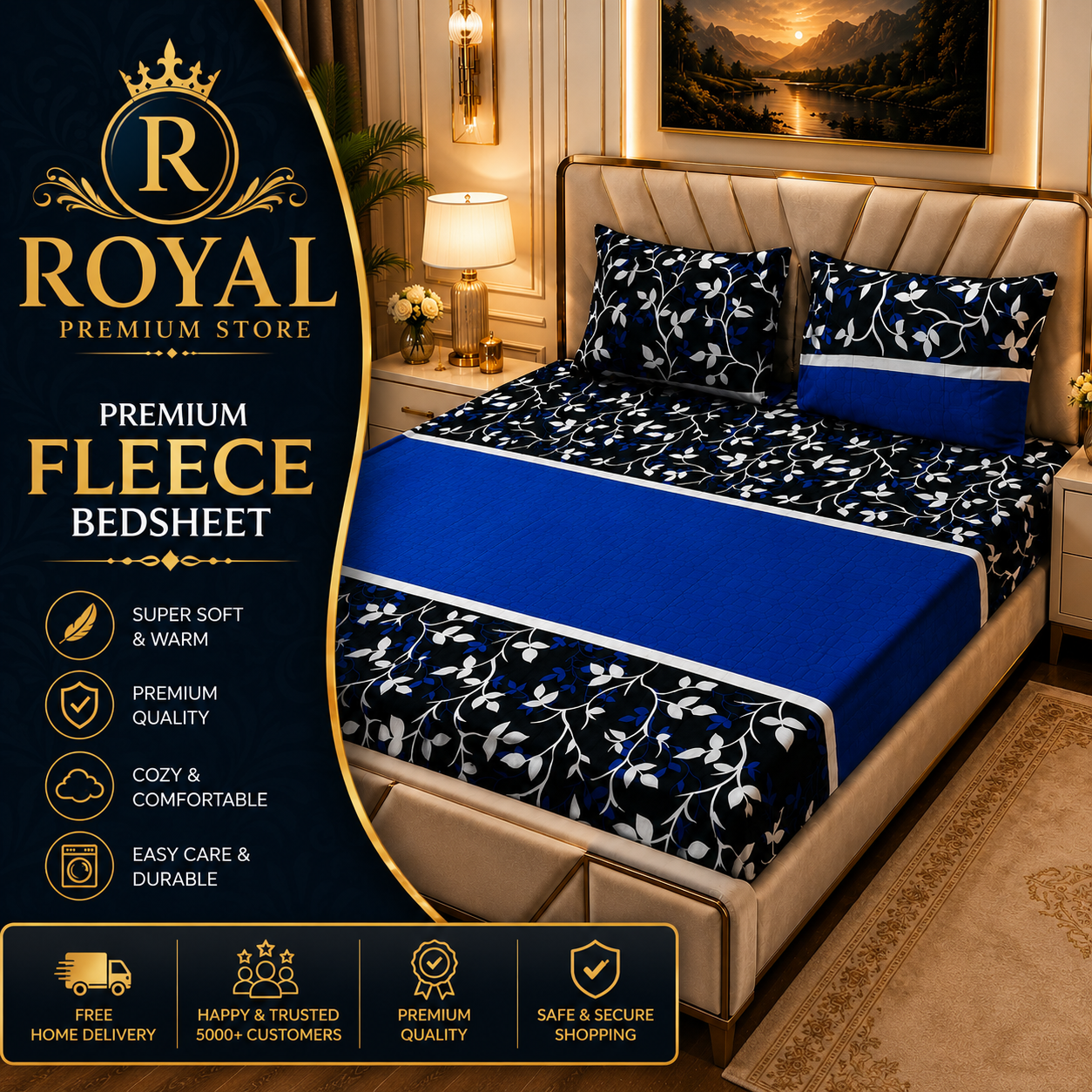 Fleece Bedsheet 3pc-Double Bed