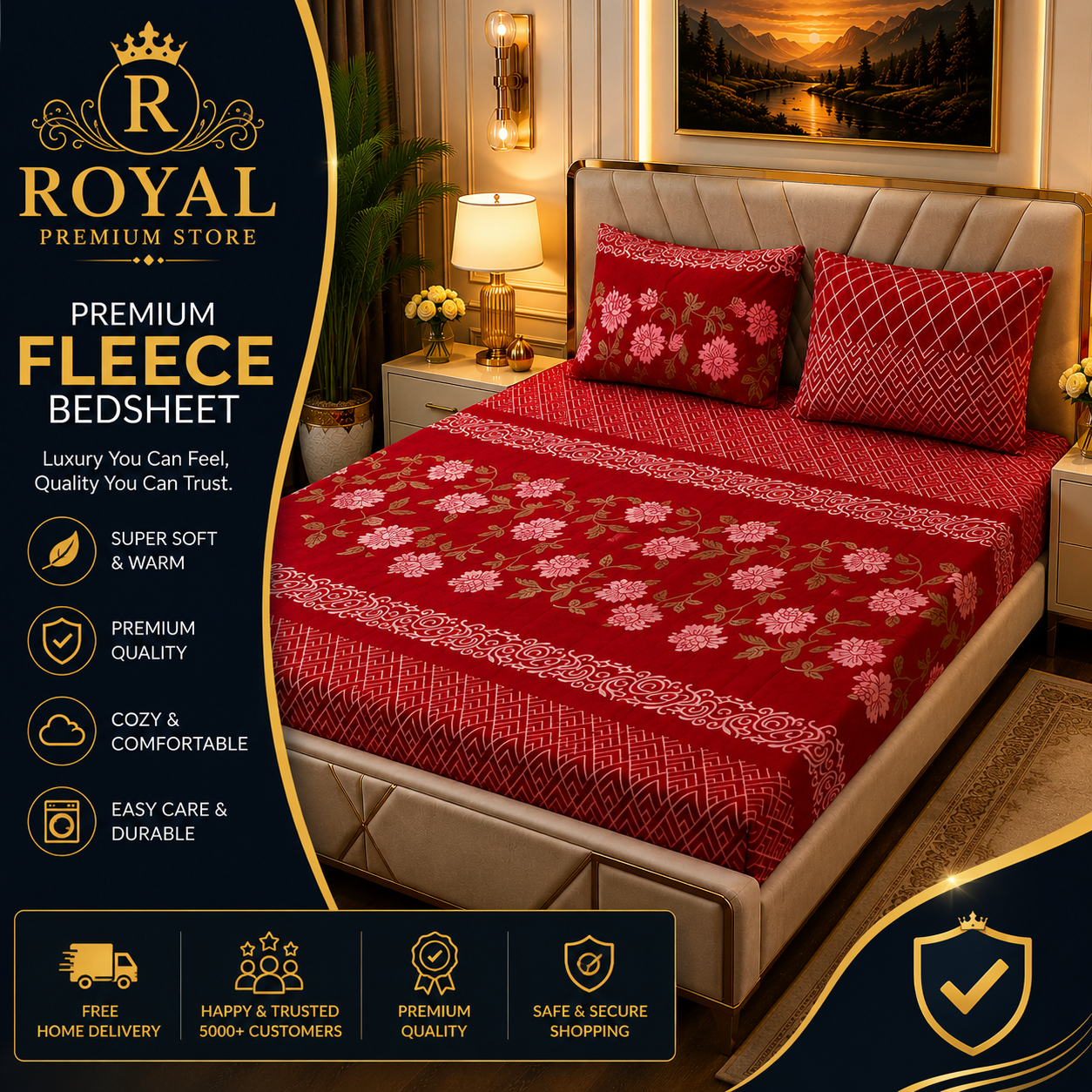 Fleece Bedsheet 3pc-Double Bed