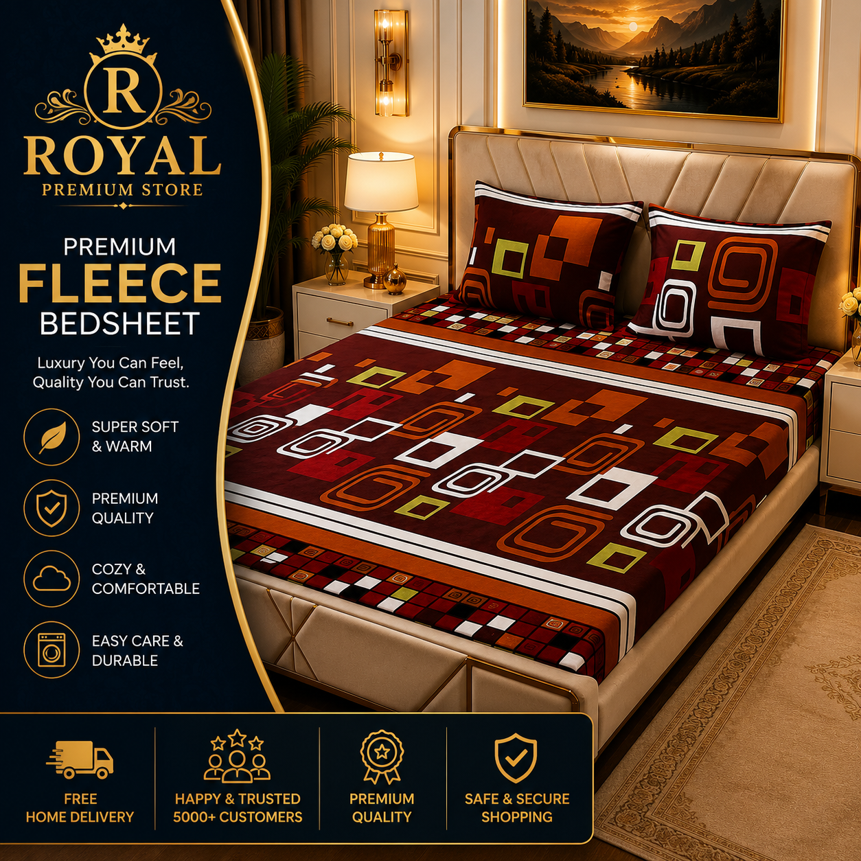 Fleece Bedsheet 3pc-Double Bed