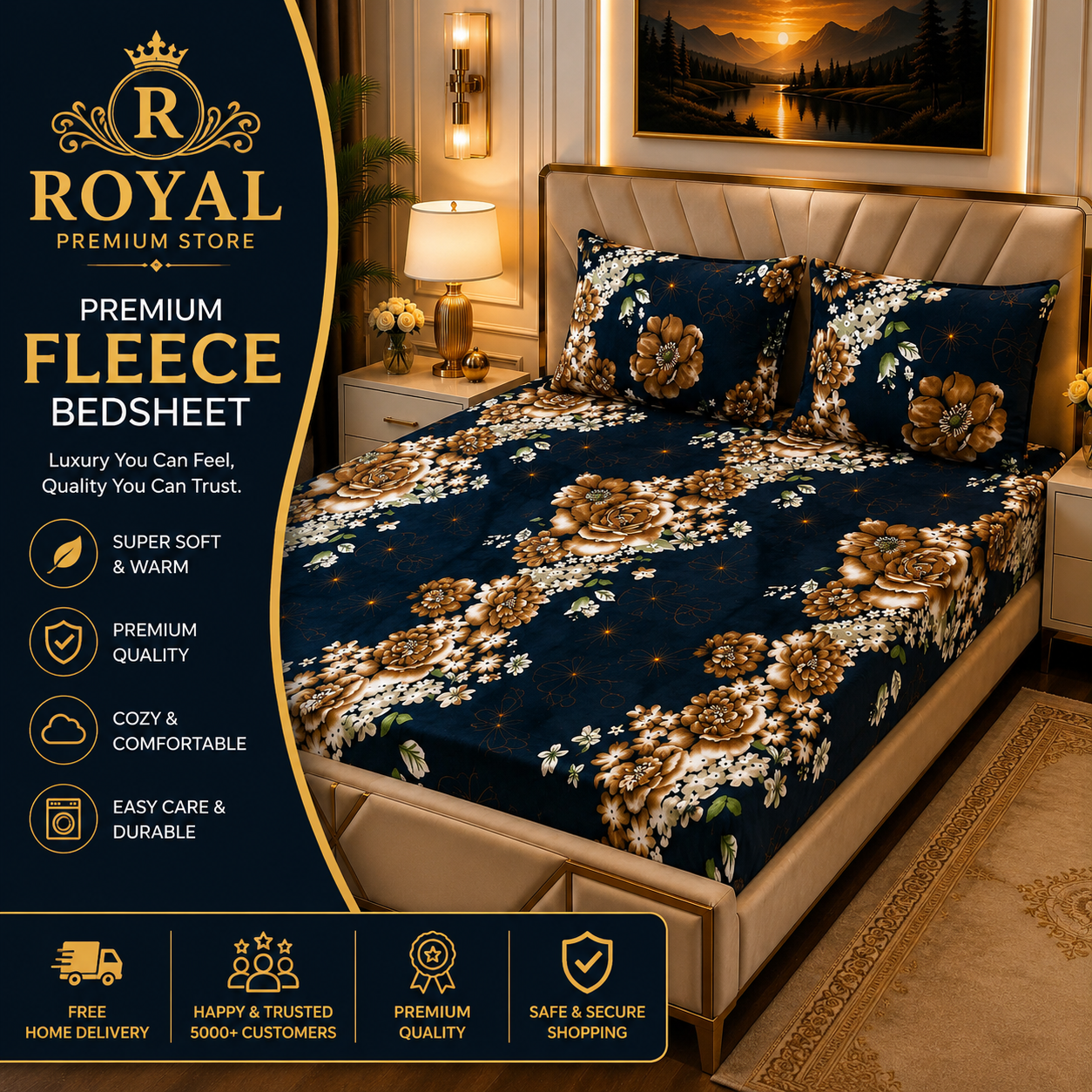 Fleece Bedsheet 3pc-Double Bed