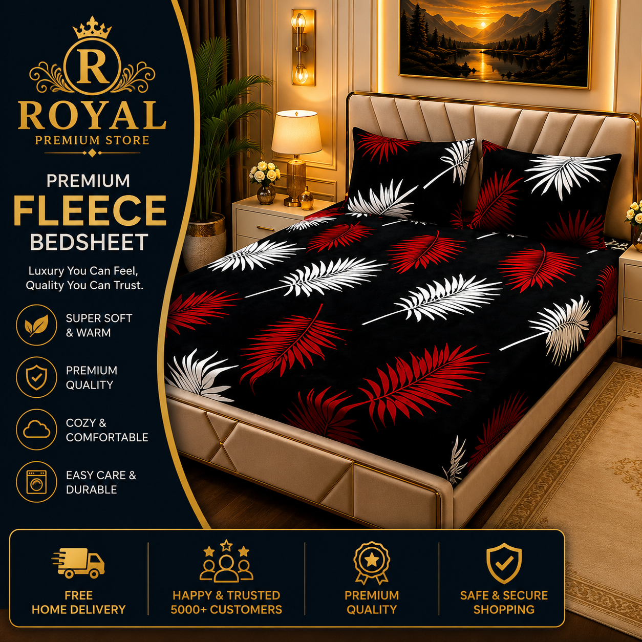 Fleece Bedsheet 3pc-Double Bed