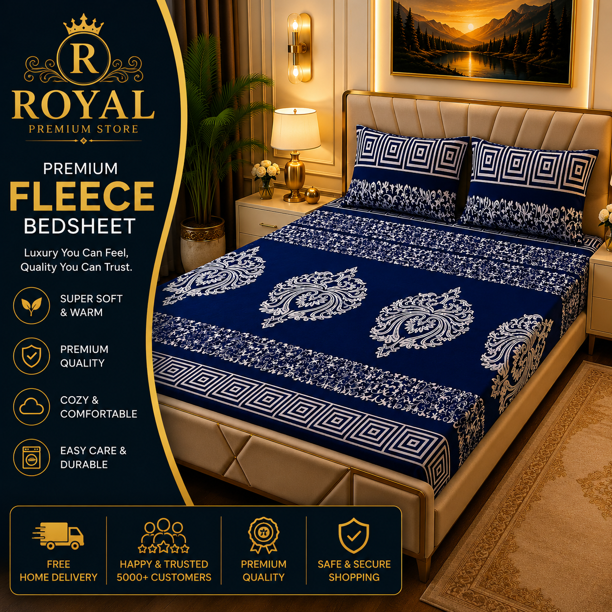 Fleece Bedsheet 3pc-Double Bed