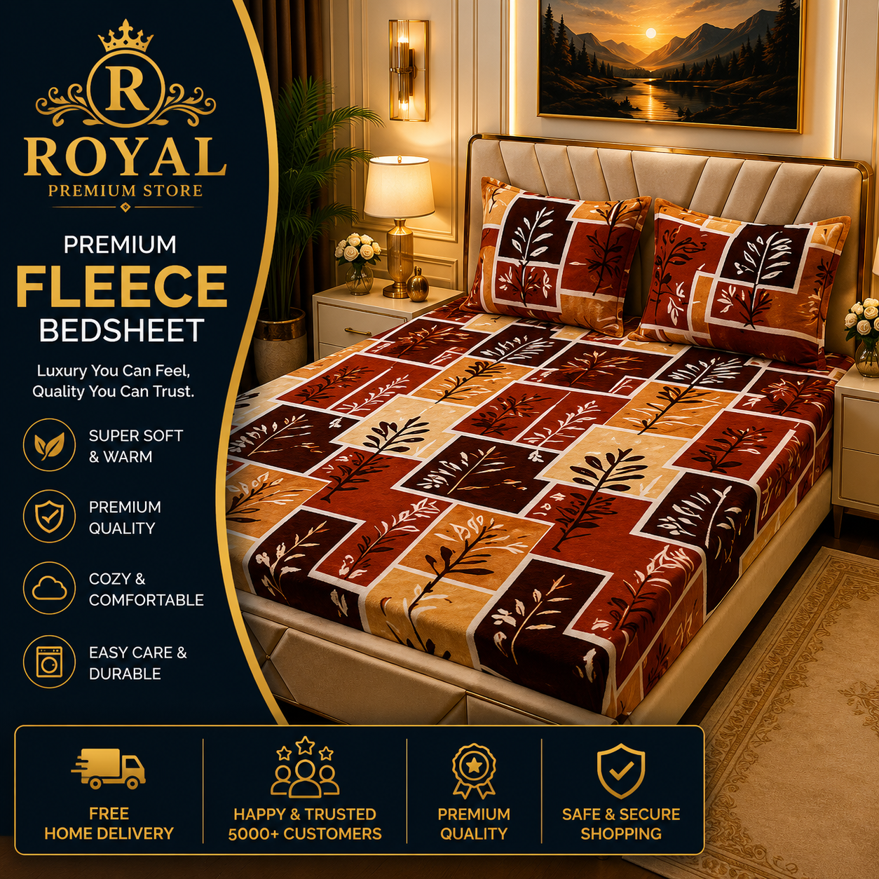 Fleece Bedsheet 3pc-Double Bed
