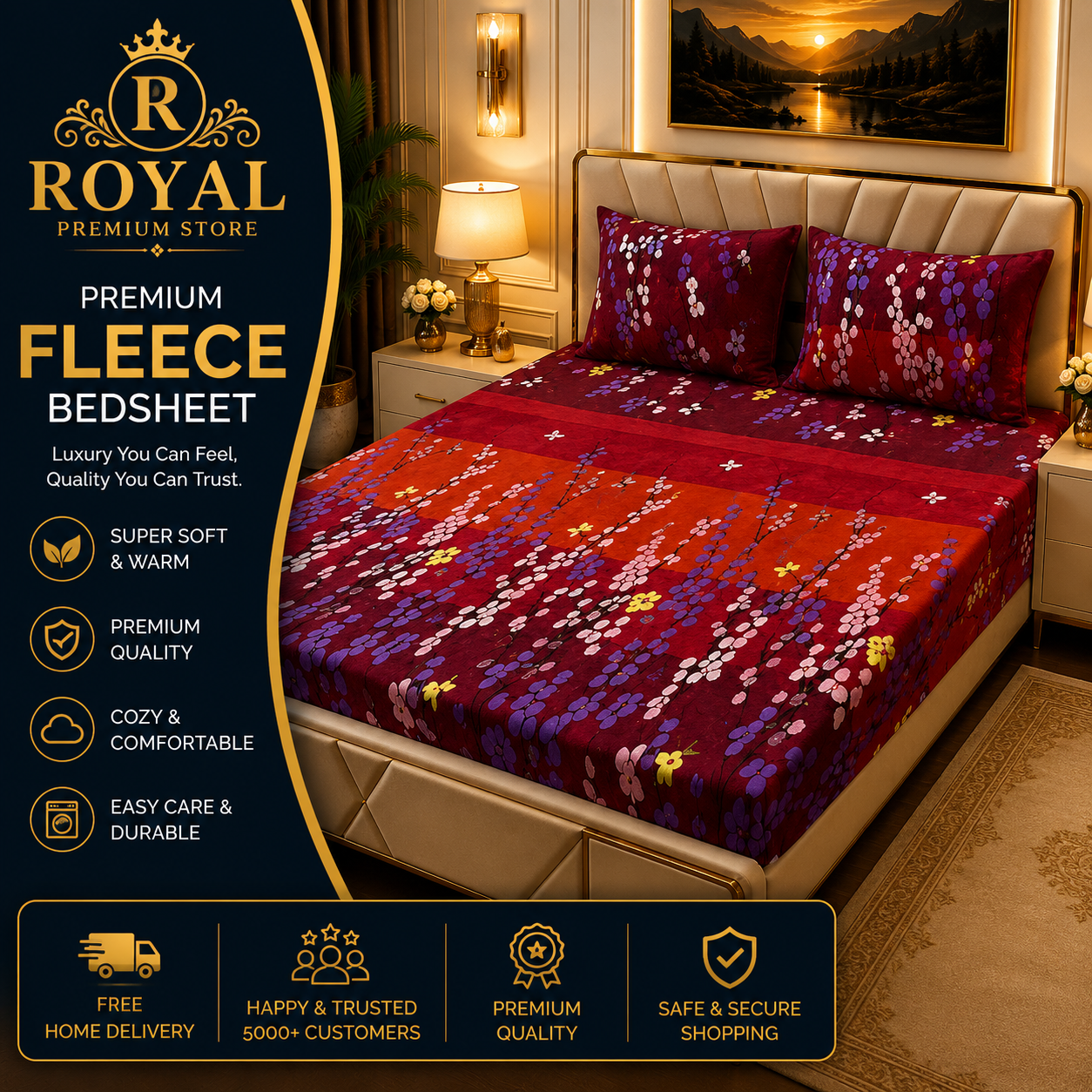 Fleece Bedsheet 3pc-Double Bed