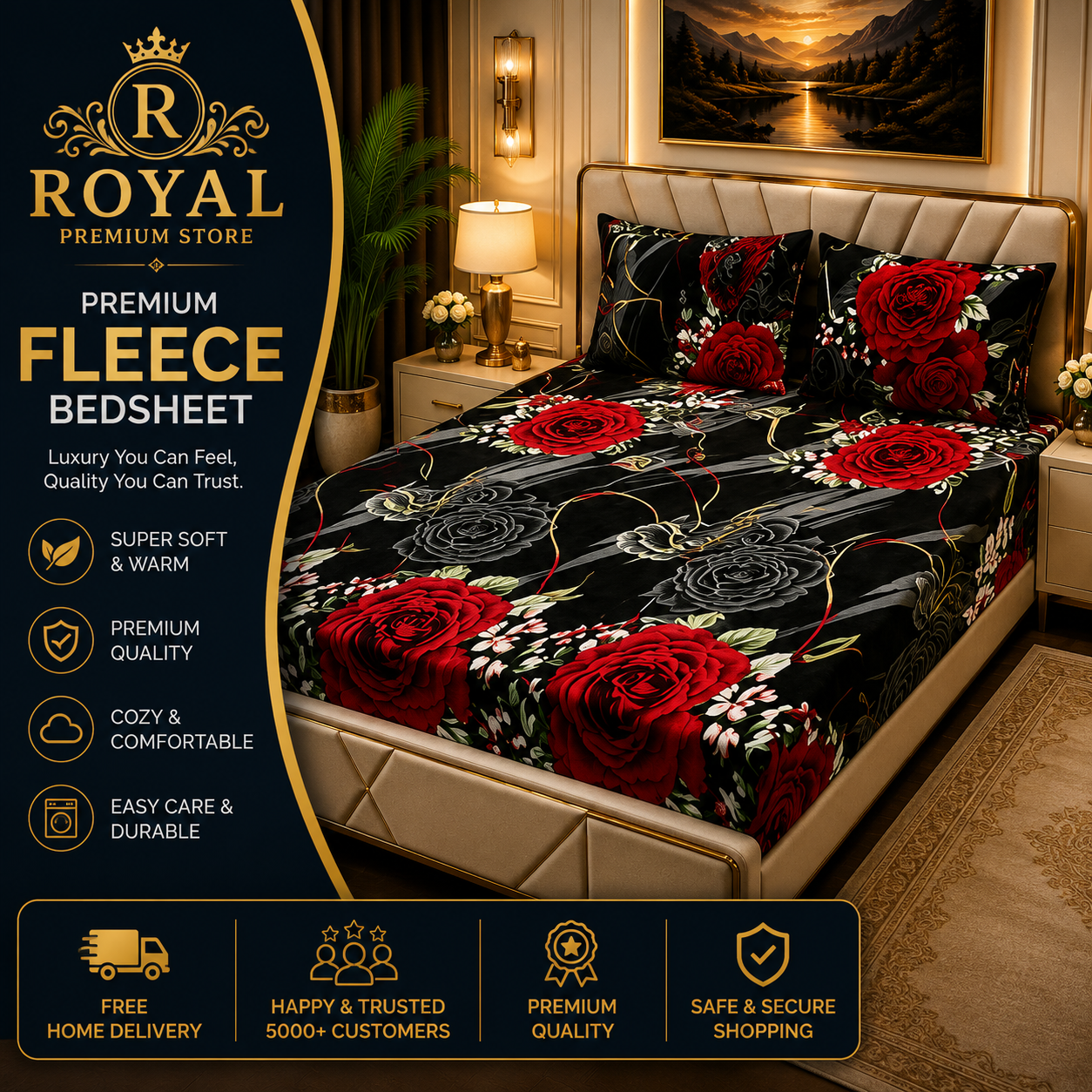 Fleece Bedsheet 3pc-Double Bed