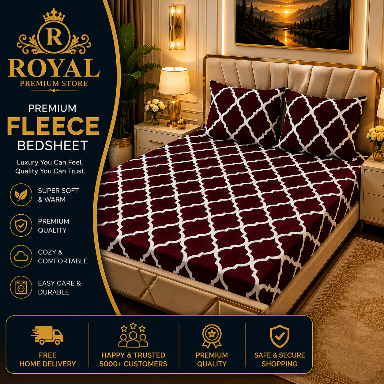 Fleece Bedsheet 3pc-Double Bed