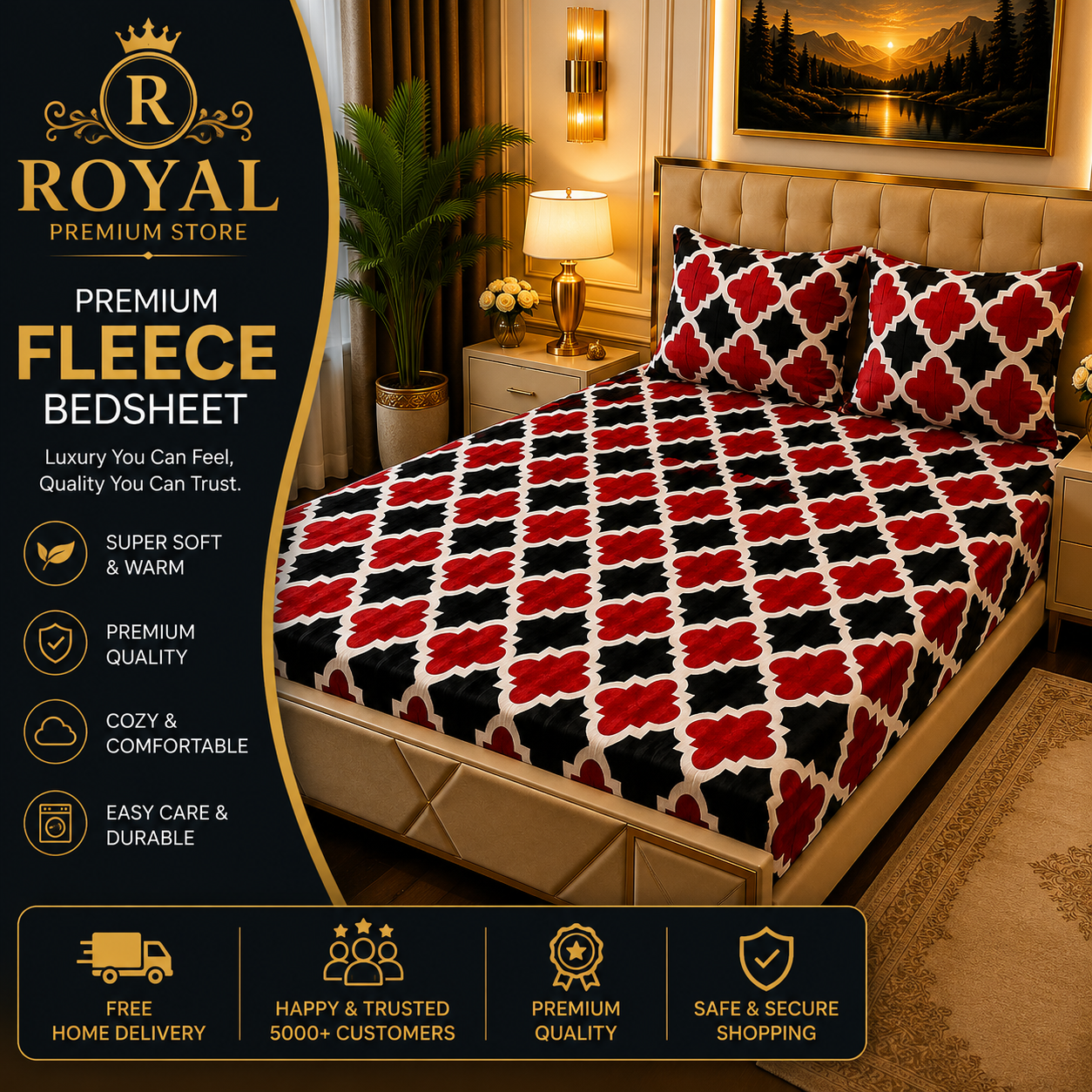 Fleece Bedsheet 3pc-Double Bed
