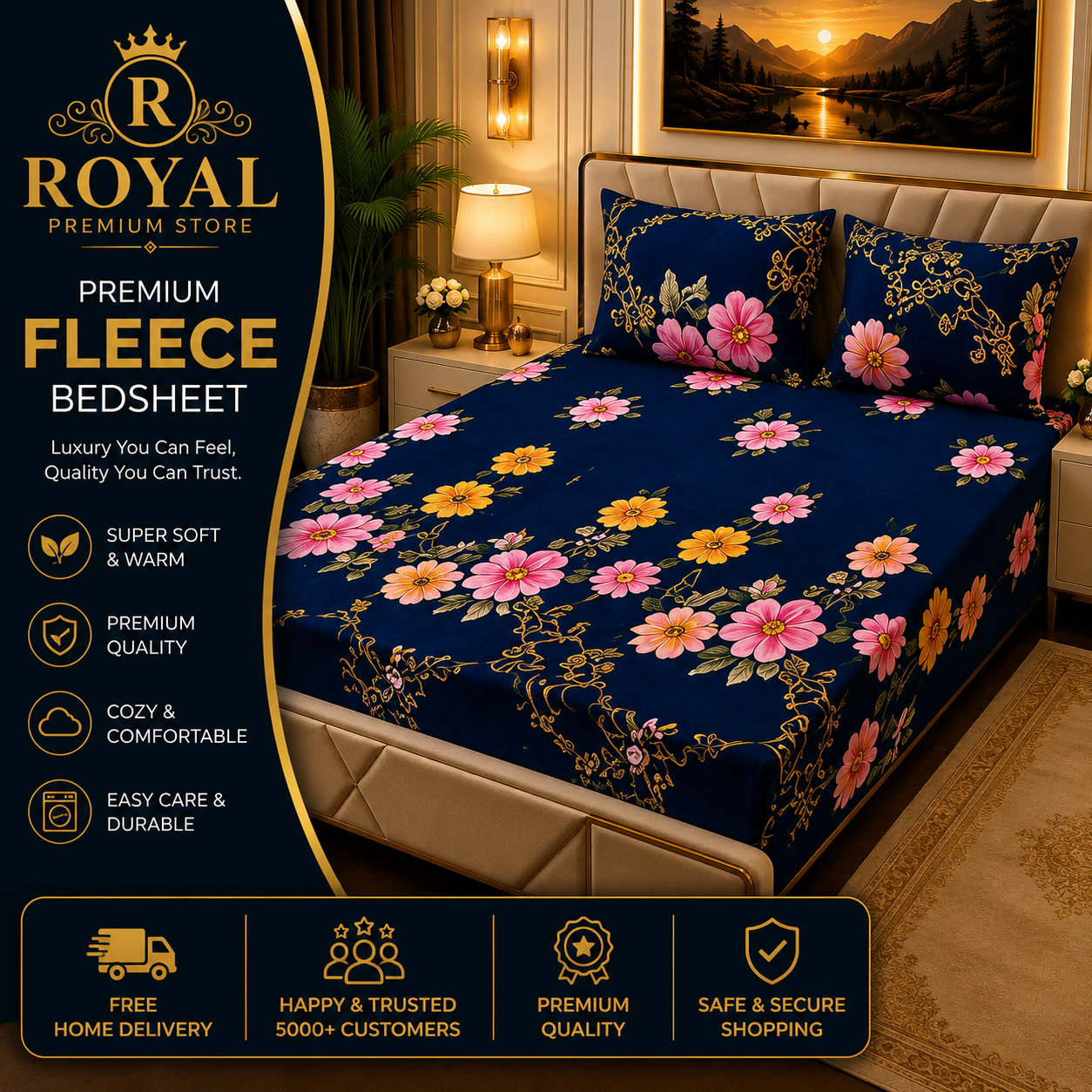 Fleece Bedsheet 3pc-Double Bed