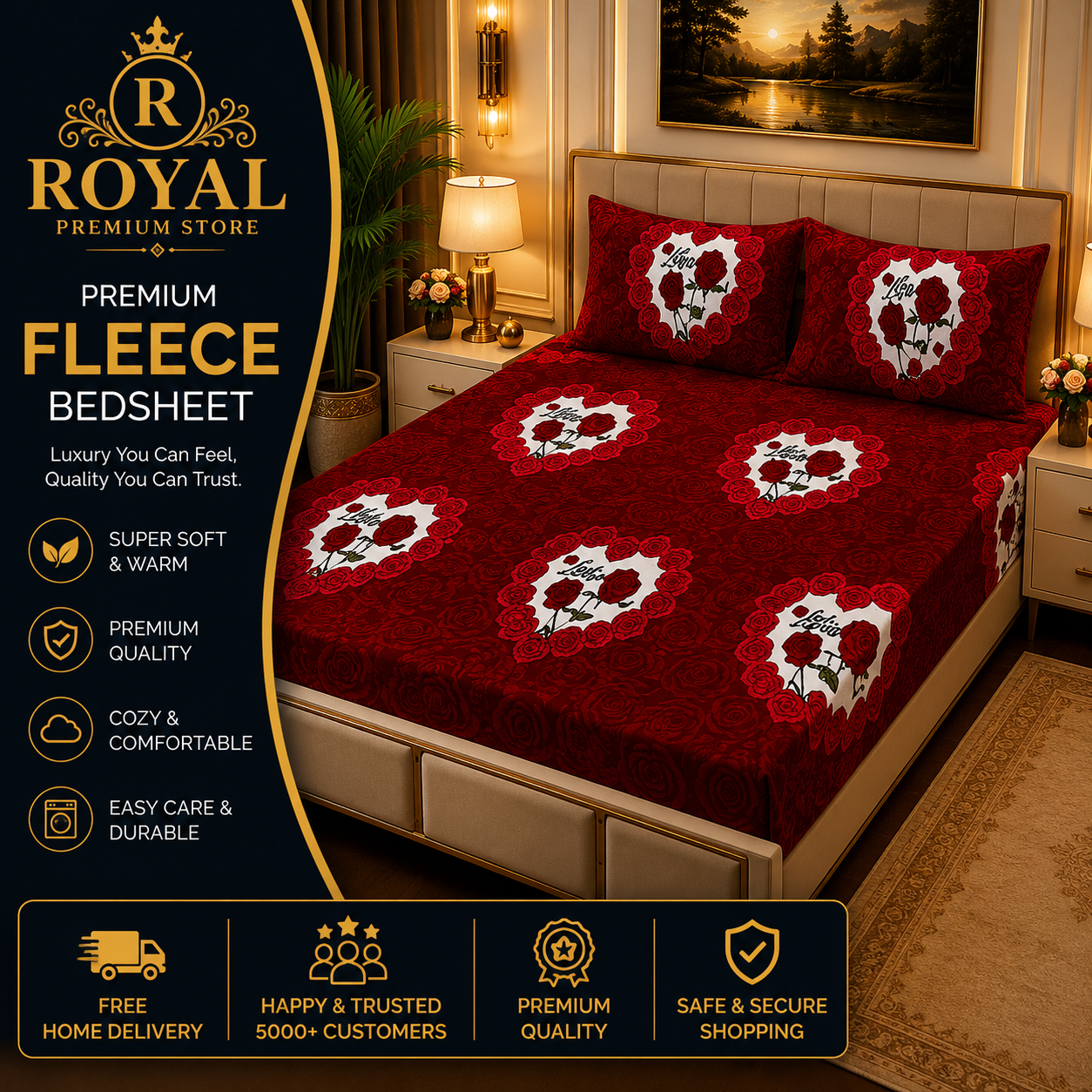 Fleece Bedsheet 3pc-Double Bed