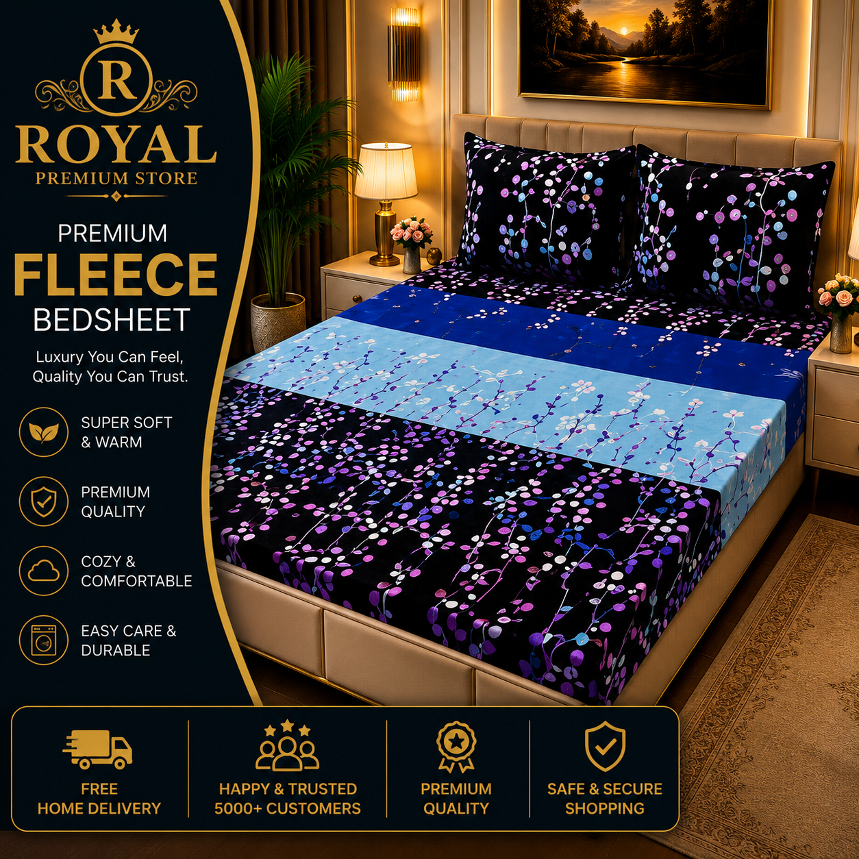 Fleece Bedsheet 3pc-Double Bed