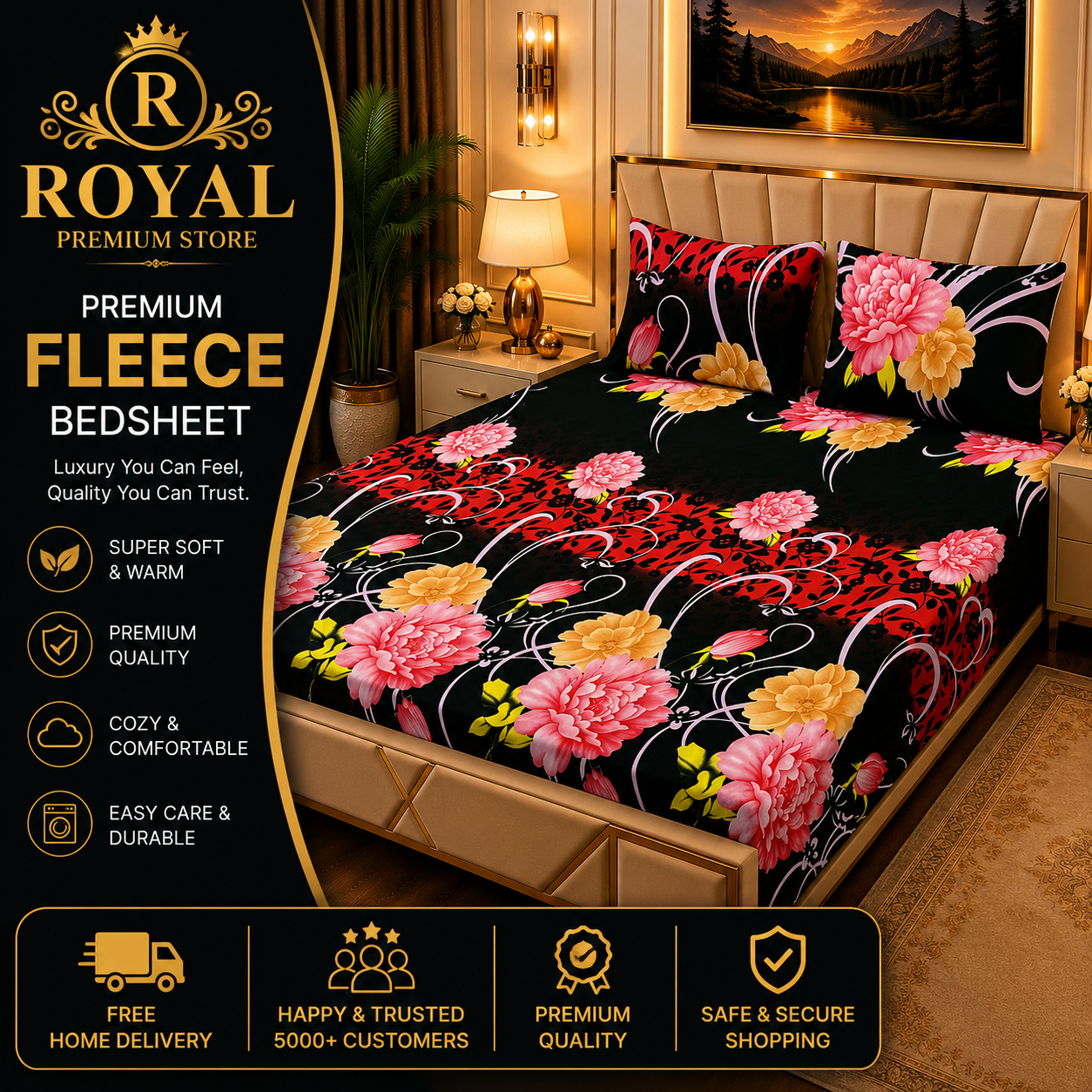 Fleece Bedsheet 3pc-Double Bed