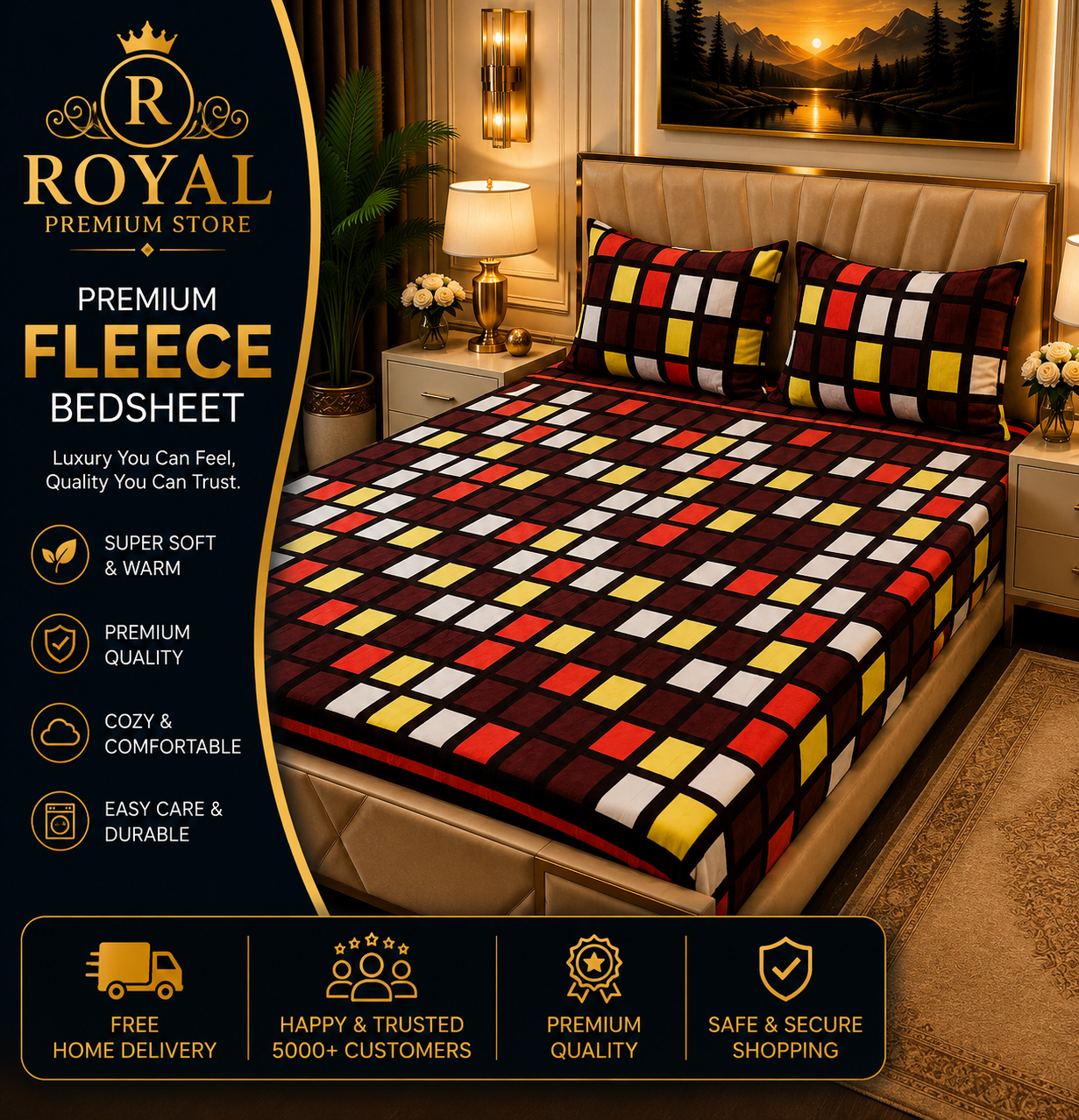 Fleece Bedsheet 3pc-Double Bed